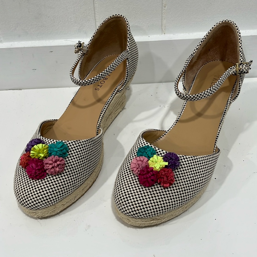 Talbots Wedges Heel  espadrilles Sandals sz 9.5 with pom pom